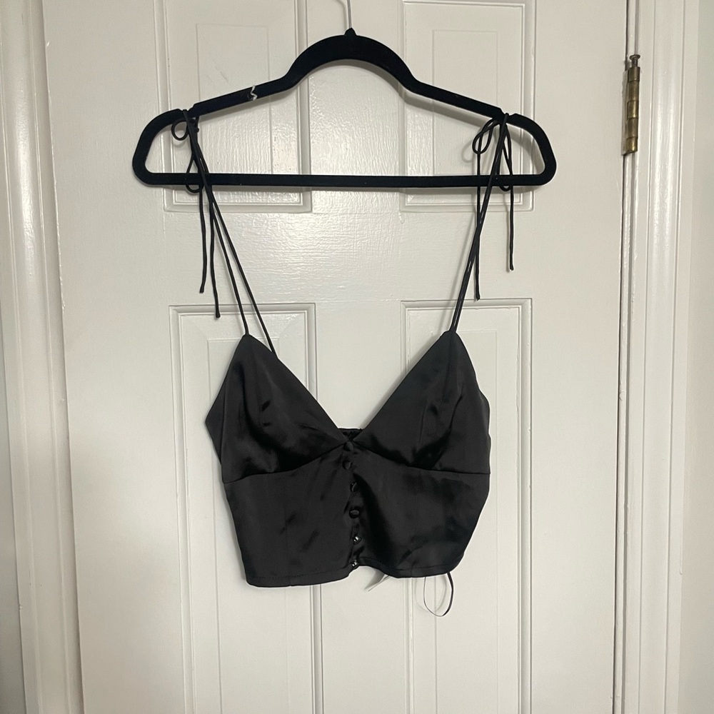 Black Satin Crop Top